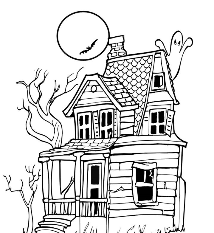 Online coloring book: Coloring book ghost haunts the house